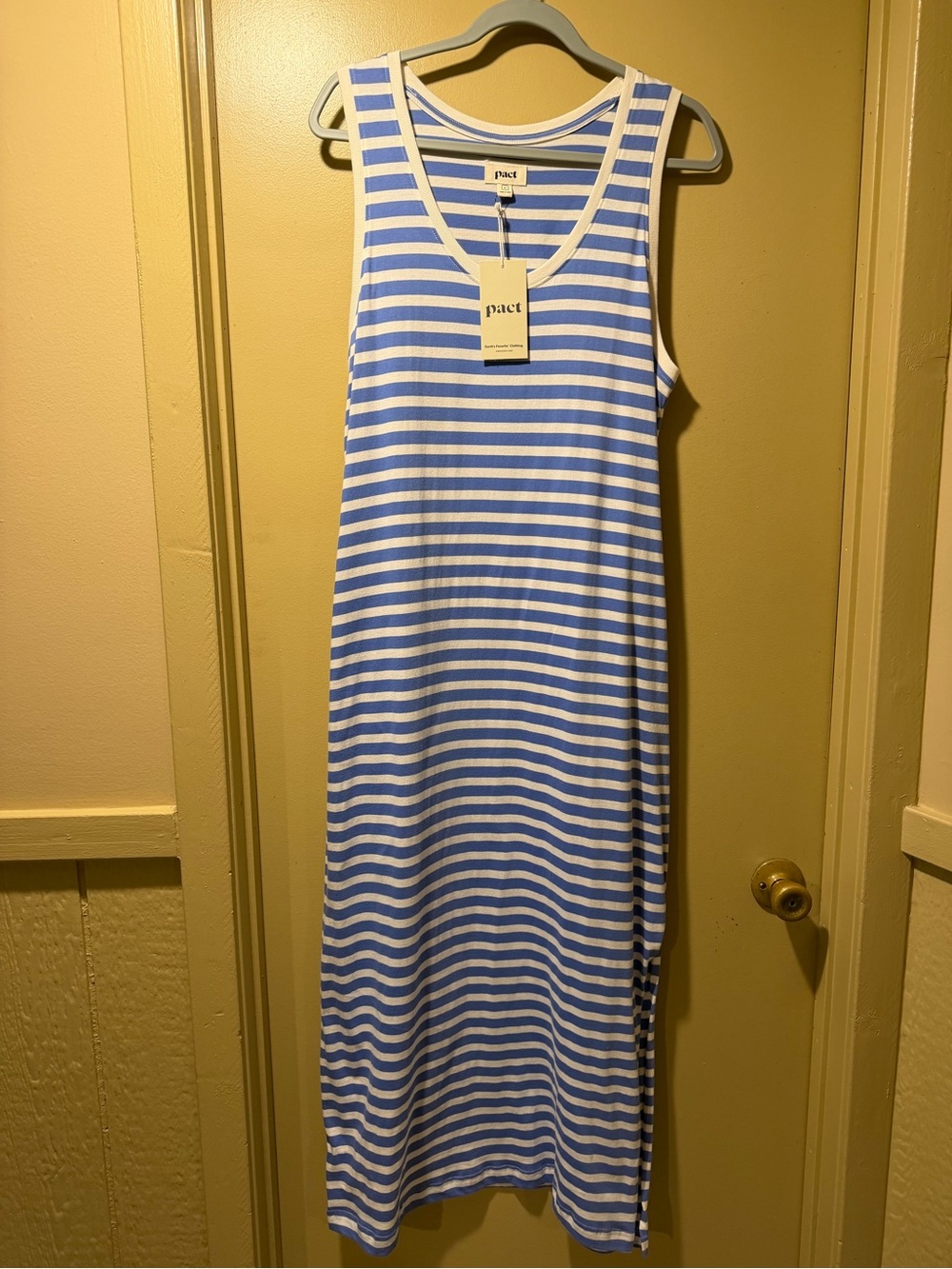 Pact Blue and White Striped Sleeveless Maxi Dress